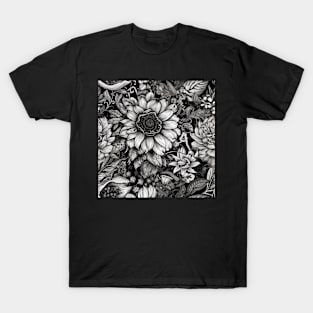 Black and White Flower Pattern - 2 T-Shirt